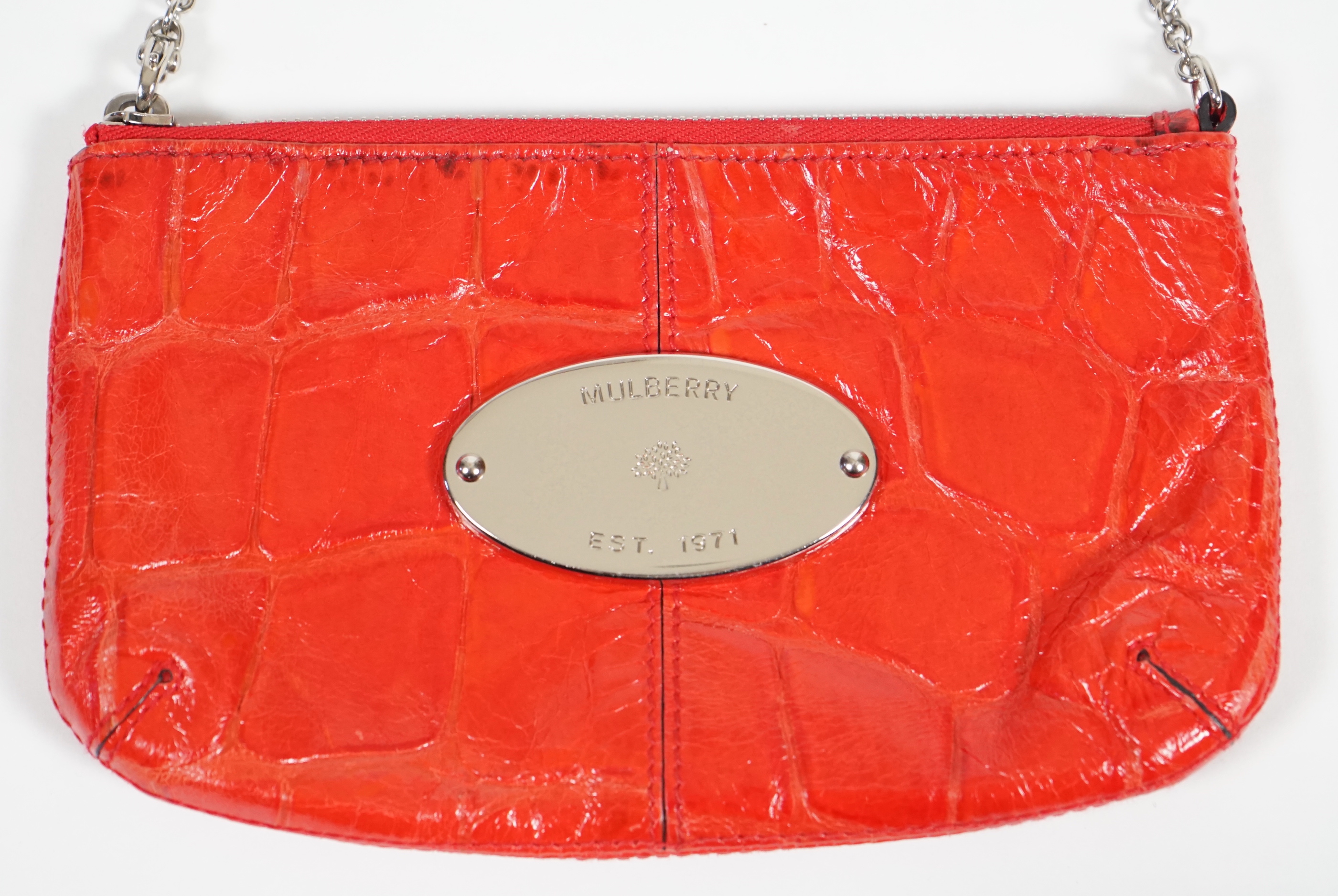 A Mulberry cherry red patent leather Charlie Pouch, width 20cm, height 13cm